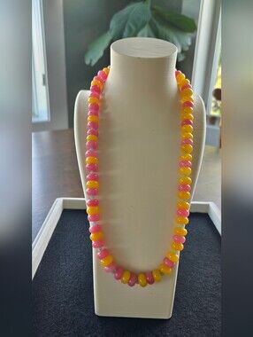 Dyed Pink And Yellow Jade And Semi-precious Beaded Necklace